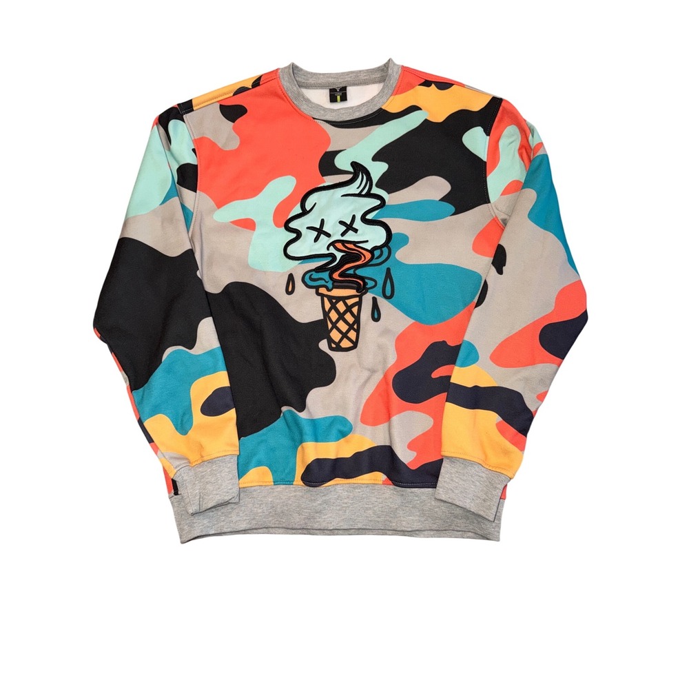 Screenshot Mens Ice Cream Graphic Sweatshirt Crewneck Large Multi Color Camo